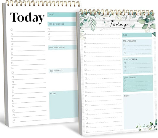 2 To Do List Notepads, Daily Planner Notebook with Tear-off Design, Undated Writing Organizer for Daily Tasks and Goal, Coiled Task Track Checklist Productivity Pad for Office, Classroom, Home, School