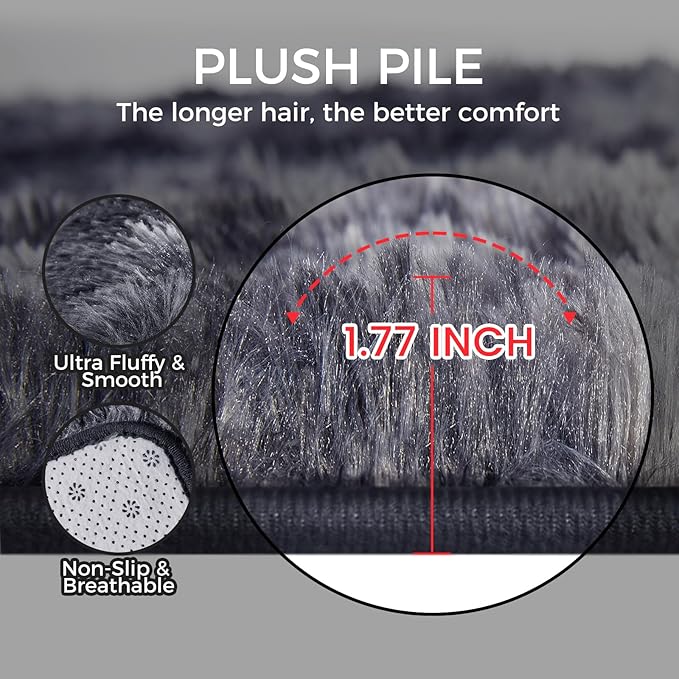 Ultra Soft Rug for Living Room, 3X5 Fluffy Shag Area Rug for Bedroom, Modern Shaggy Carpets Fuzzy Rug for Teens Dorm Nursery Home Decor Aesthetic, Upgrade Anti-Skid Durable, Tie Dye Black and Grey
