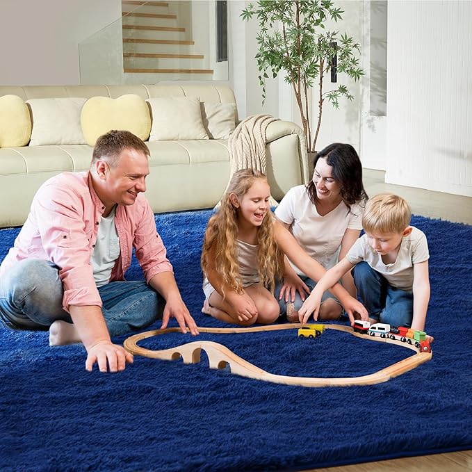 Ultra Soft Rug for Living Room, 3X5 Fluffy Shag Area Rug for Bedroom, Modern Shaggy Carpets Fuzzy Rug for Teens Dorm Nursery Home Decor Aesthetic, Upgrade Anti-Skid Durable, Blue