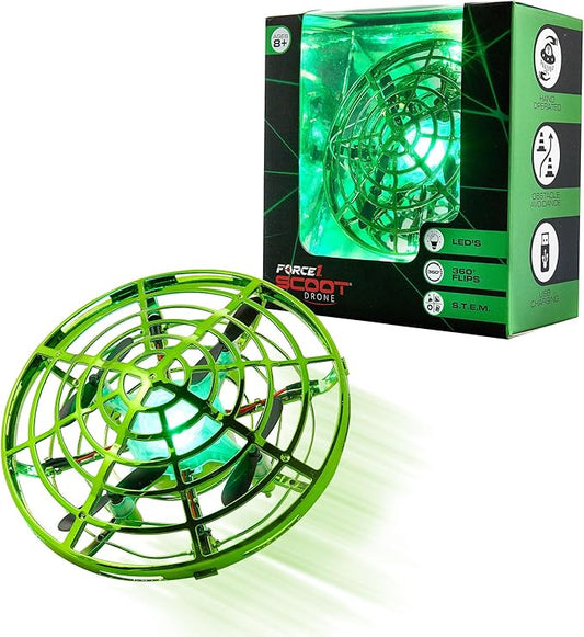 Force1 Scoot Hand Operated Drone for Kids or Adults - Hands Free Motion Sensor Mini Drones, Easy LED Indoor Rechargeable Flying Ball Drone Toy for Boys and Girls (Green)