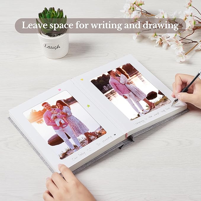 Photo Album 5x7 with Writing Space Linen Cover 5x7 Photo Album Book Holds 30 Photos Ideal for Wedding Theme-Album and Baby Photo Albums (White,30 Pockets)