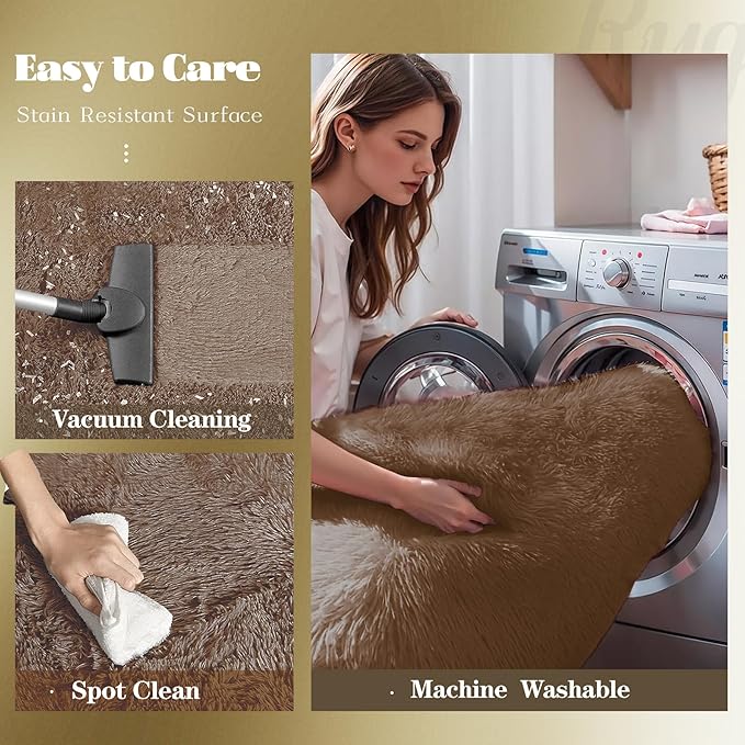 4FT Round Rug for Bedroom: Fluffy Shag Soft Washable Rugs Circle Small Fuzzy Plush Indoor Carpet for Living Room Nursery Playroom Dorm Kids Girls Boys Room (Coffee, 4'x4')