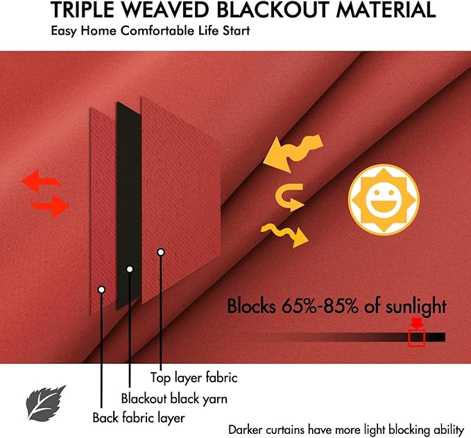 ANRODUO Back Tab Blackout Curtains for Bedroom Living Room, Rod Pocket Pinch Pleated Thermal Insulated Room Darkening Curtains 96 Inches Long 2 Panels, Burnt Orange, 42 x 96 Inch