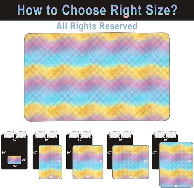 100% Waterproof Dog Bed Cover 102x82 inch Reversible Changing Pad Reusable Camping Mat for Kids/Pet/Dog/Cat Washable Geometric Embroidery Blanket Patchwork Rainbow Ombre Printed+Gray