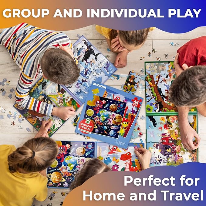QUOKKA Magnetic Puzzles for Toddlers 4-6 - 2x48 Travel Puzzle Games for Kids Ages 3-5 Years Old - Dinosaur Car Activities Toy for Boys and Girls 2-4 yo - Space Learning Magnet for Road Trip