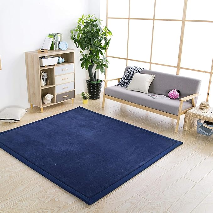 Loartee Coral Velvet Crawling Rugs & Area Rugs (6.0'x 6'8", Dark Blue) for Toddler Play & Yoga Mat