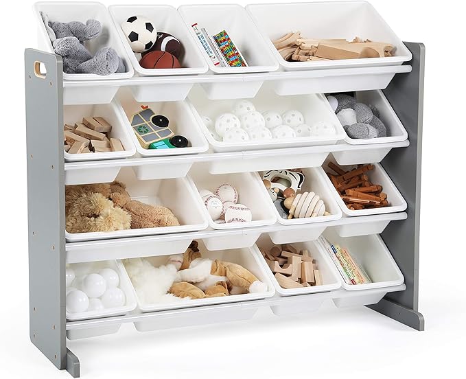 Humble Crew Supersized Toy Storage Organizer with 16 Removable Bins, Grey/White – Large Toy Storage for Toddlers Ideal for Kids' Rooms, Playrooms, and Nurseries - Modern Toy Bins for Kids