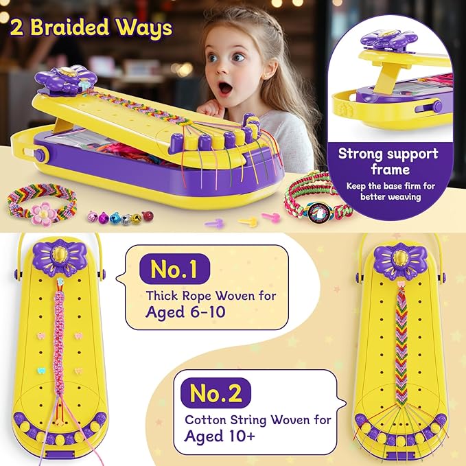 Friendship Bracelet Making Kit for Girls - DIY Bracelets Maker Art and Craft Kits for Kids - Jewelry String braiding Set Toys for Age 6 7 8 9 10 11 12 Year Old Girl Christmas Birthday Gifts - Yellow
