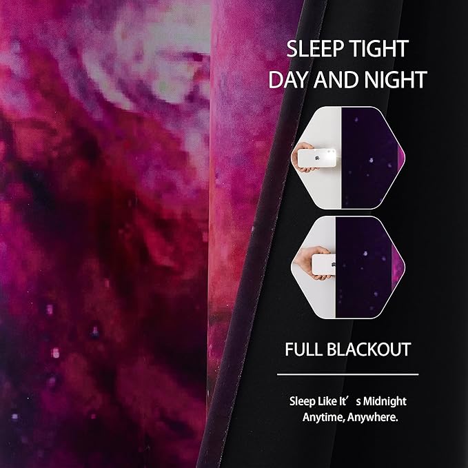 Galaxy Blackout Curtains - Space Design, 100% Blackout, 2 Panels, Each W52×L63, Thermal Insulated Curtains for Bedroom, Noise Reducing & Energy Efficient, Keeping Your Decor Looking Fresh and Vibrant