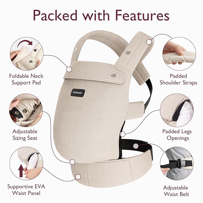 Momcozy Baby Carrier - Ergonomic, Cozy and Lightweight Carrier for 3-24 Months, Effortless to Put On, Ideal for Hands-Free Parenting, Enhanced Lumbar Support, Purehug for Infant to Toddler, Khaki