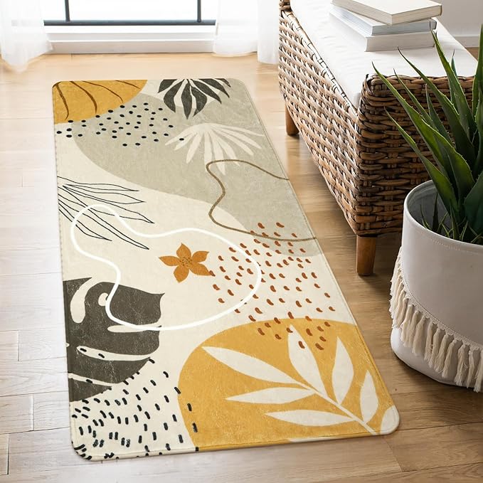 Lahome Boho Washable Hallway Rugs - 2x4 Area Rugs Non-Slip Low-Pile Soft Bathroom Rug Runner Throw Small Kitchen Runner Rugs, Botanical Print Floor Mats Rug for Bedside Entryway Laundry Room