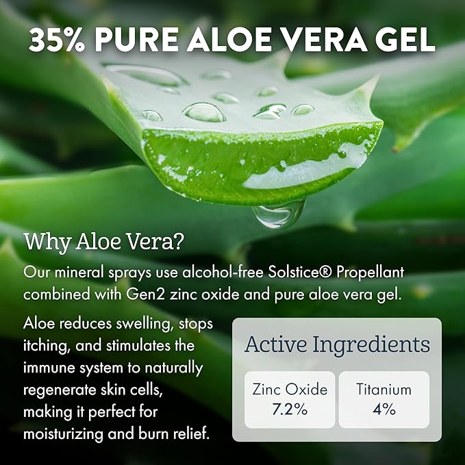 Aloe Up Kids Broad Spectrum Mineral Sunscreen Spray SPF 50 - Alcohol-Free Face and Body Sun Protector for Sensitive Skin - With Gen2 Zinc Oxide and Aloe Vera - Reef Safe - Fragrance-Free - 4.5 Oz