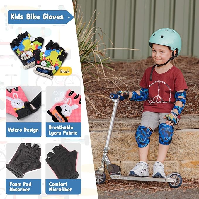 Soft-Style Kids Knee and Elbow Pads with Bike Gloves, Flexible Impact-Resistant Gear for Ages 2-11, Designed for Balance Bikes, Roller-Skating, and Skateboarding
