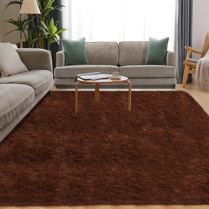 Area Rug 4x5.8, Soft Rugs for Living Room, Plush Fluffy Rugs for Bedroom, Non-Slip Indoor Carpet for Nursery, Study Room, Playroom, Home Decor, Brown