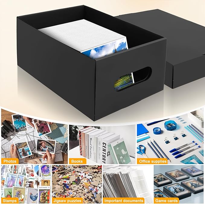 6PCS Photo Storage Box for 4"x6" Photos,10.2“ x 6.5“ x 4.7“ Picture Box Store and Protect Pictures,Documents Black