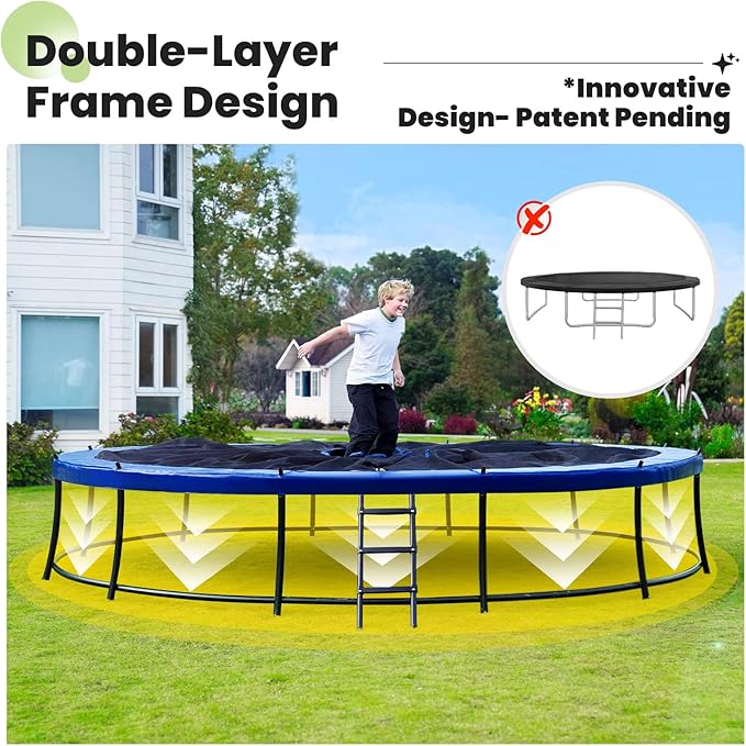 Zupapa 1800LBS Weight Capacity 2025 Double Frames Trampoline with No-Gap Design Curved Poles 16 15 14 12FT Trampolines for Kids with Enclosure Net Outdoor Trampolin for Children Adults Family