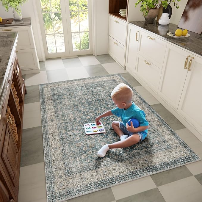 Machine Washable Entryway Throw Rug: Door Mat Indoor Entrance 4x6 Rug Boho Small Area Rug Non-Slip Low Pile Kitchen Rug for Front Door Indoor Entrance Entry Kids Room