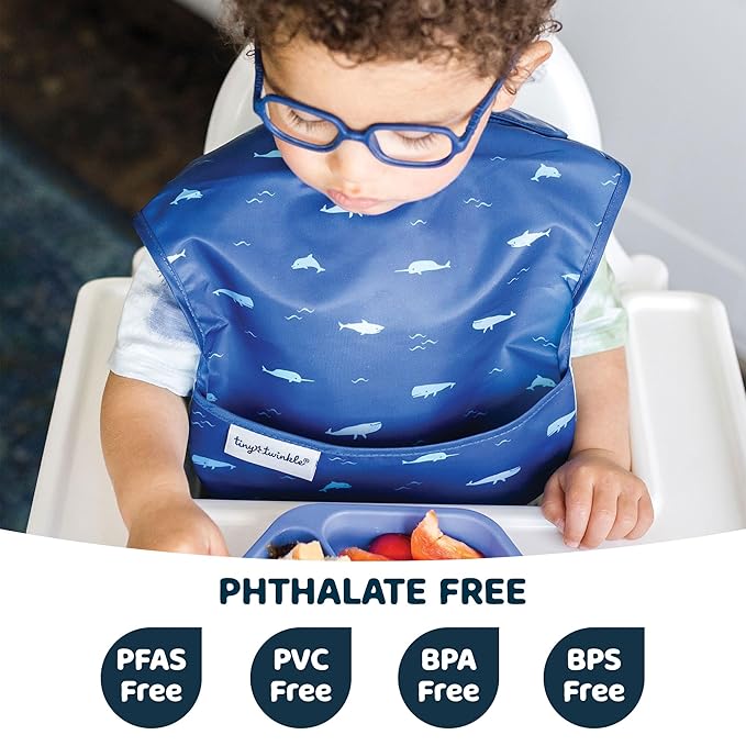Tiny Twinkle Mess Proof Baby Bibs for Eating - Waterproof, Wipeable Bibs - Toddler Bibs - Travel Friendly - PFAS, PVC, BPA, Phthalate Free - Baby Food Bibs(3 Pack,Zen Garden)