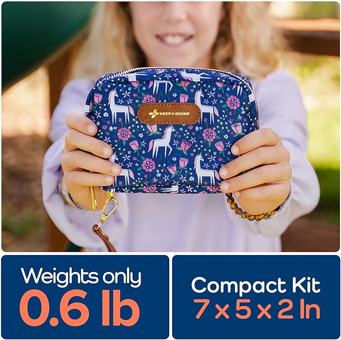 KeepGoing Travel First Aid Kit for Kids – 130 Pc. for Car, Home, Purse, Diaper Bag & Backpack with Latex-Free Bandages - Mini First Aid Kit Travel Size TSA-Approved