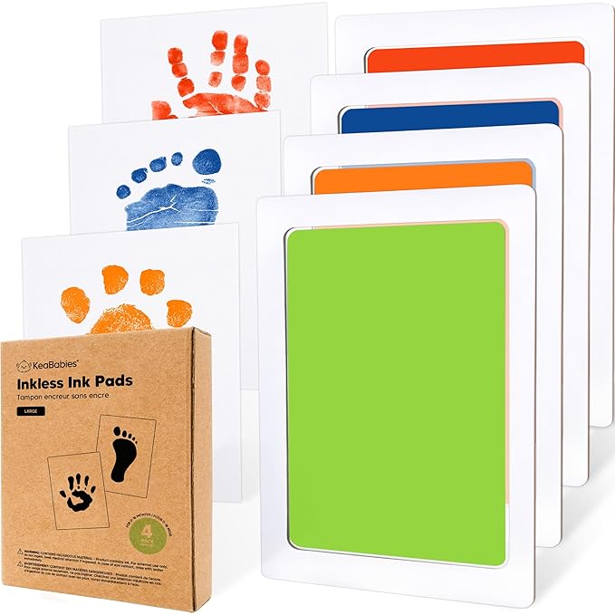 4-Pack Inkless Baby Hand and Footprint Kit - Mess Free Ink Pad for Newborn Keepsake, Dog Nose & Paw Print Kit, Clean Touch Ink Pad for Baby Hand & Footprints, Ideal New Mom Gifts (Fiesta, L)