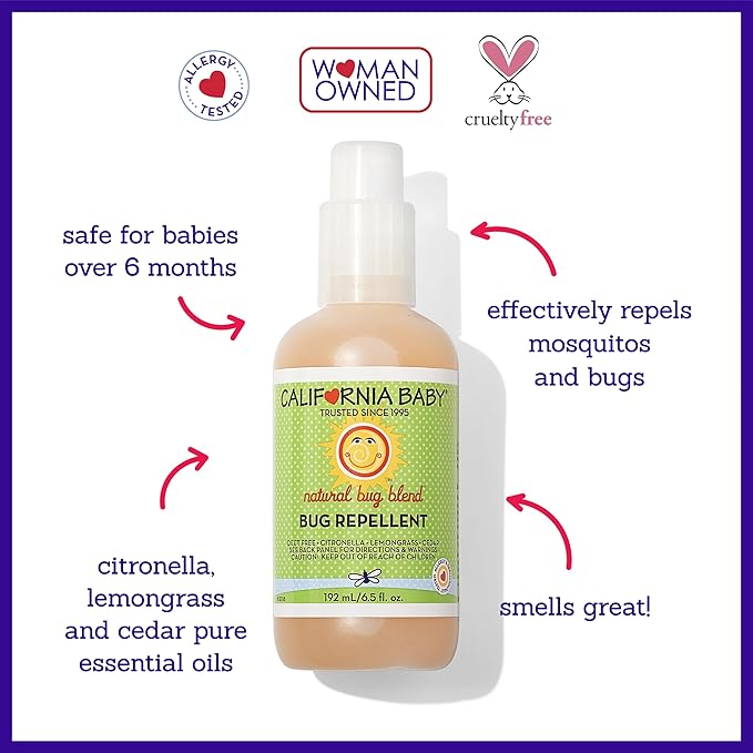 California Baby Natural Bug Spray | DEET Free Mosquito Repellent | Baby + Kids Bug Spray | Citronella Spray | Great Smell | 192 mL / 6.5 oz.