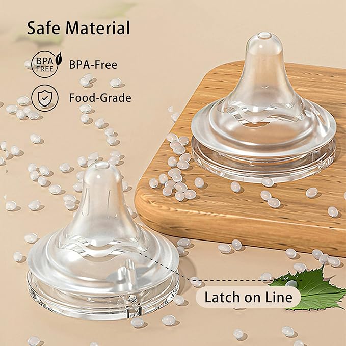 Natural Glass Baby Bottle for Breastfeeding Babies, 3oz Newborn Anti-Colic Baby Bottle with Slow Flow Nipples (SS), Clear, Wide Neck, 4 Pack, 0 Months+