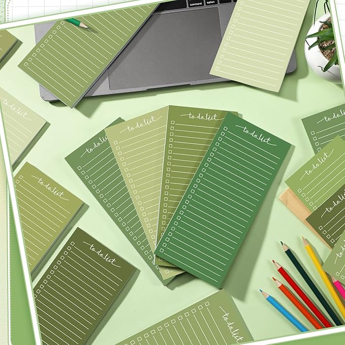 Censen 10 Pack 500 Sheets To Do List Notes Daily Checklist Notepads with 50 Sheets Each Undated Color Memo Pad Block Shopping List Pad Weekly Plan Notepad Organizer Planners(Gradient Green,Lined)