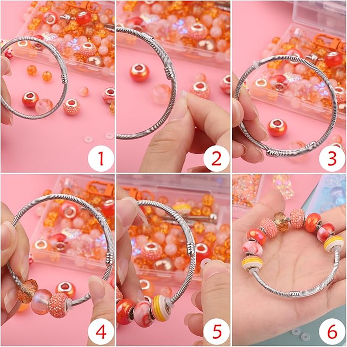 630pcs Beads for Bracelets Making Kit, European Large Hole Beads for Pens, 8mm Round Glass Beads with Charms Spacer Beads for DIY Bracelet Necklace Earring Jewelry Making (Black)