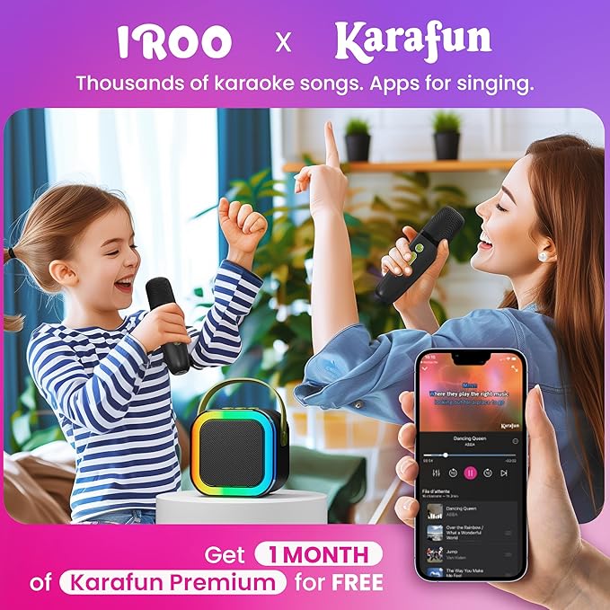 IROO Mini Karaoke Machine for Kids, 2025 TOP Toys Birthday Gifts Ideas for Girls Ages 4, 5, 6, 7, 8, 9, 10, 12+ Years Old, Portable MP3 Player with 2 Wireless Mics for Party