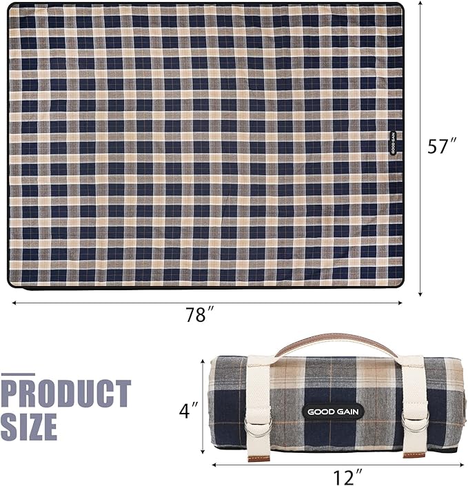 G GOOD GAIN Waterproof Picnic Blanket Portable with Carry Strap for Beach Mat or Family Outdoor Camping Party (Brown)