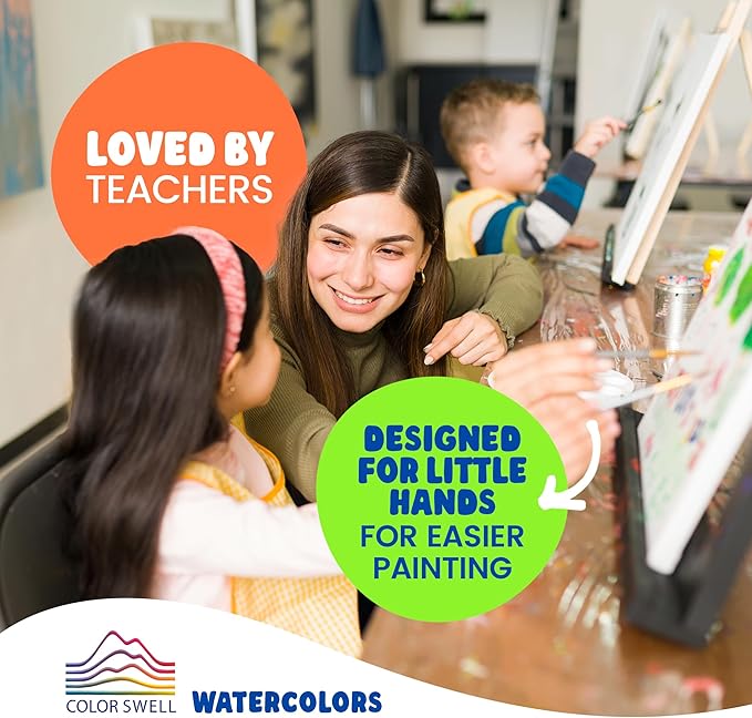Color Swell 144 Set Bulk Watercolor Paint Pack with Wood Brushes 8 Colors Washable Water Colors Perfect for Kids Classroom Parties Students All Ages