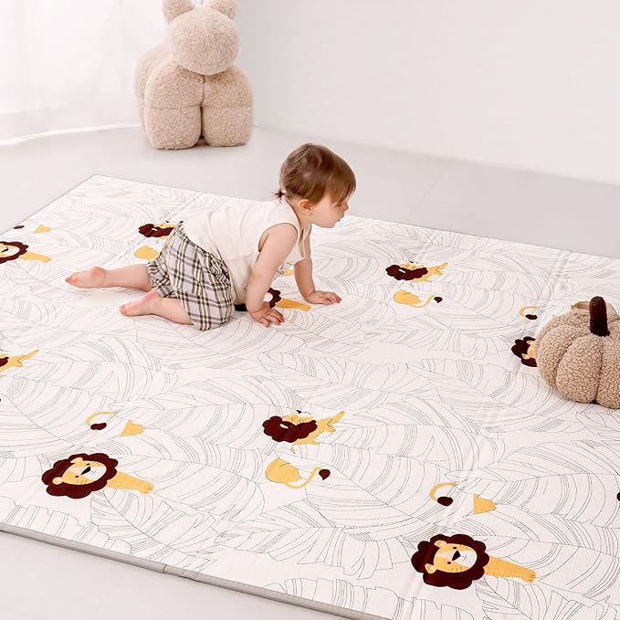 Baby Play Mat 59x71 Inch, 2 in 1 Fabric & XPE Dual-Sided Design Foldable Play Mats for Babies and Toddlers, Waterproof & Anti-Slip Baby Mat for Floor, Portable Baby Foam Crawling Mat with Travel Bag