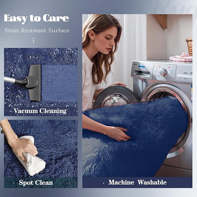 5x8 Area Rug for Living Room: Fluffy Shag Soft Washable Rugs Fuzzy Plush Indoor Carpet for Bedroom Nursery Playroom Dorm Kids Girls Boys Room (Navy Blue, 5'x8')