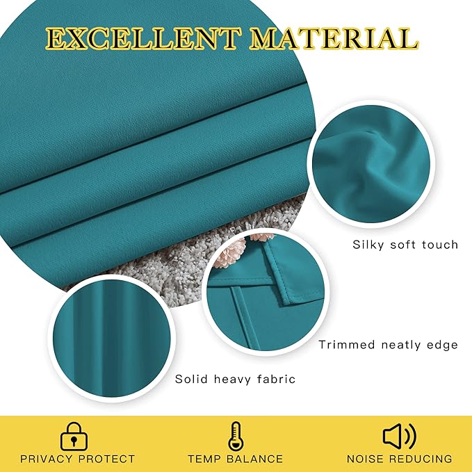 NICETOWN Room Darkening Curtains 108 inch Length - Grommet Thermal Insulated Window Treatments Solid Panels for Living Room/Bedroom/Villa, Peacock Teal, W52 x L108, 1 Pair