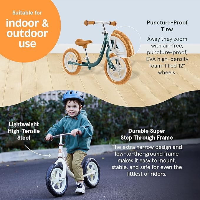 Retrospec Cub Toddler 12" Balance Bike, 18 Months - 3 Years Old, No Pedal Beginner Kids Bicycle for Girls & Boys, Flat-Free Tires, Adjustable Seat, & Durable Frame