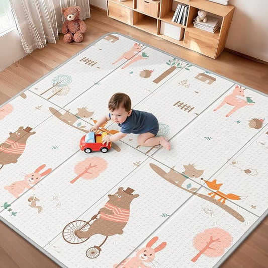 Foldable Baby Play Mat for Floor, PIGLOG 79x71 Extra Large Crawiling Play Mat for Babies, Waterproof & Portable Tummy Time and Non-Toxic Soft Foam Playmat for Infants, Toddlers