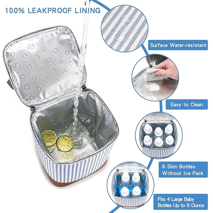 Breast Milk Cooler Bag with Ice Pack Fits 4 Baby Bottles Up to 9 Ounce, Baby Bottle Bag Great for Nursing Mom Daycare, Strap