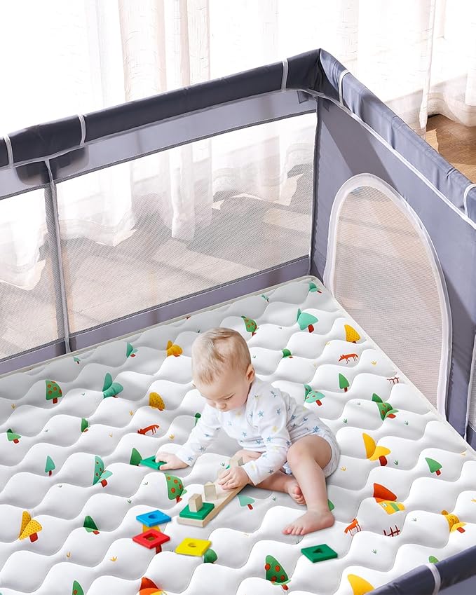 Odorless Premium Foam Baby Play Mat 4ft x 6ft, Soft Microfiber Fabric Crawling Mat for Floor- Comfortable and Hypoallergenic, Non-Slip Cushioned Floor Playpen mat for Infants,Babies,Toddlers