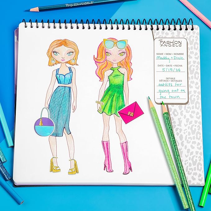 Fashion Angels Glam Fashion Sketch Set, Includes Sketch Pad with Stencils & Stickers, Fashion Design Sketch Book for Girls, Ideal Drawing Kit for Kids