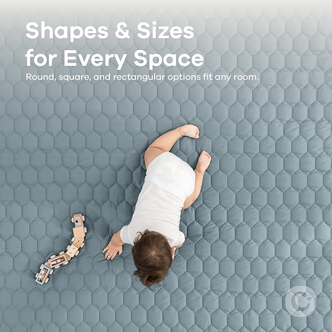Comfy Cubs Rectangle Kids Play Mat - Medium 48 x 72 inches Soft Quilted Baby Floor Mat with Non-Slip Bottom - Plush Design for Toddlers Playtime and Relaxation - Comfortable and Durable - Pacific Blue