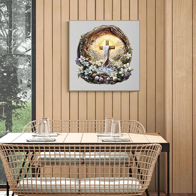 KAAYEE Wooden Puzzles for Adults, 3D Vision Effect Holy Light Cross Wooden Jigsaw Puzzle Unique Shape Wood Puzzle Adult, 3D Effect Flat Puzzle Birthday Family Game (L-13.4 * 13.3 in-300pcs)