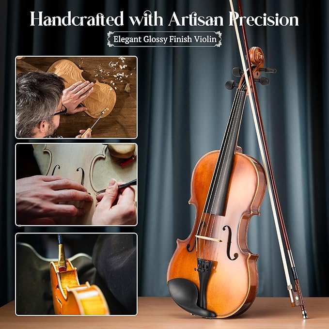 CAHAYA Violin 4/4 Full Size - Full Wooden Violin Set for Beginners Kids Adults Students Violin Kit with Hard Travel Case, Shoulder Rest, Extra Strings, Tuner