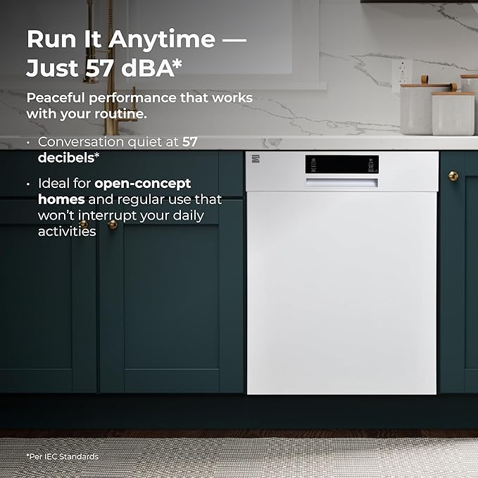 Kenmore 24" Built-in Stainless Steel Tub Dishwasher EasyFlex 3rd, SmartWash, UltraWash Plus, TurboDry, and MoreSpace Adjustable Rack, Energy Star Certified, White