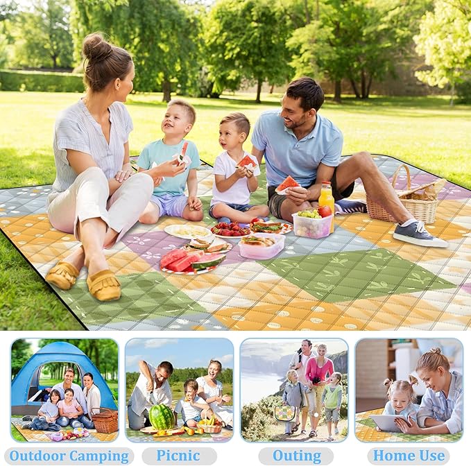 Extra Large Picnic Blanket Waterproof,80"x 80"Foldable Machine Washable Beach Blanket,Outdoor Blanket for 6-8 Adults,Suitable for Indoor Crawling,Park Beach,Camping,Hiking,Family Travel(Colorful)