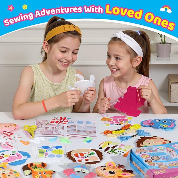 Funtopia Sewing Kit for Kids, 10 Easy DIY Projects of Stuffed Animal with Guiding Book, Beginners Sewing Toys and Birthday Gift for Girls Boys, Felt Arts and Crafts for Kids Ages 5-8 8-12