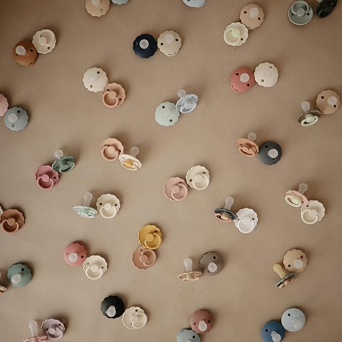 FRIGG Daisy Night SilkySoft Silicone Baby Pacifier | Made in Denmark | BPA-Free (Portobello/Croissant, 6-18 Months)