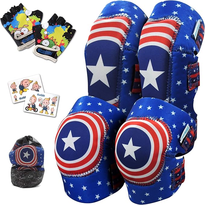 Soft-Style Kids Knee and Elbow Pads with Bike Gloves, Flexible Impact-Resistant Gear for Ages 2-11, Designed for Balance Bikes, Roller-Skating, and Skateboarding