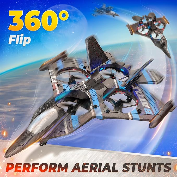 BEZGAR Drones for Kids | 2.4GHZ RC Plane, Remote Control Airplane, RC Helicopter, 360° Flip Fighter Jet Toy, Toys for ages 8-13 with Colorful LED Navigation Lights Blue