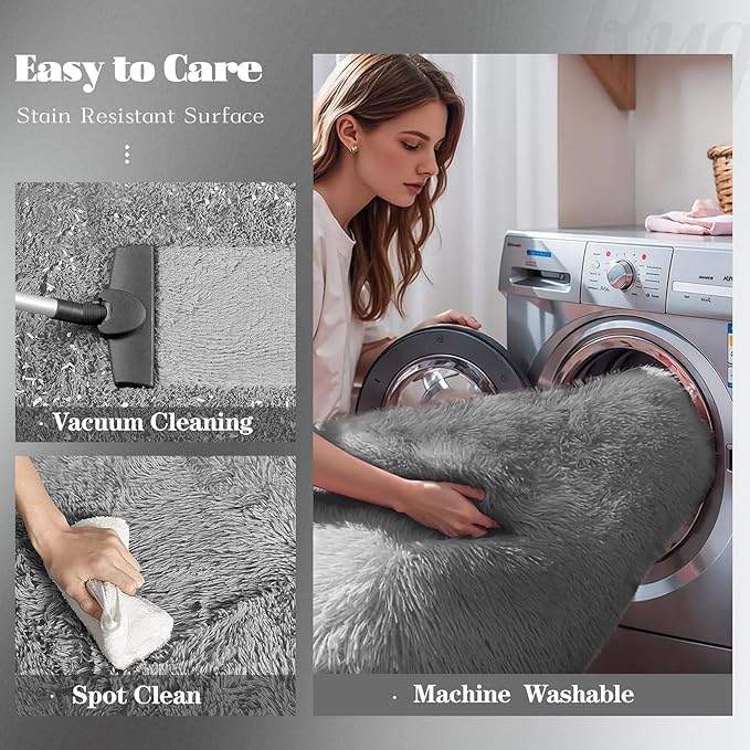 5x8 Area Rug for Living Room: Fluffy Shag Soft Washable Rugs Fuzzy Plush Indoor Carpet for Bedroom Nursery Playroom Dorm Kids Girls Boys Room (Dark Grey, 5'x8')