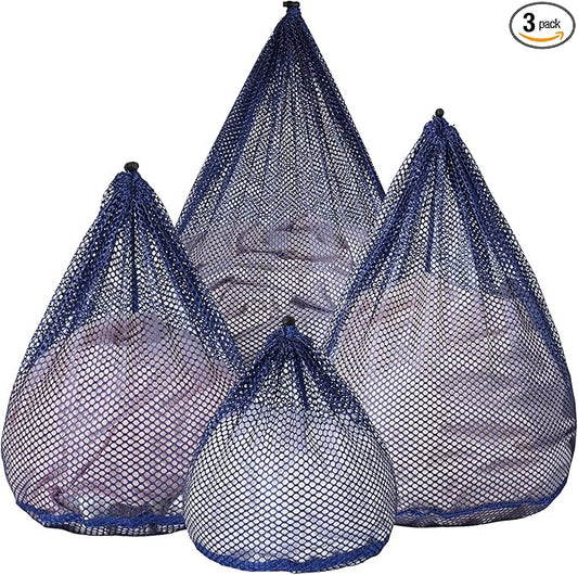 4Pcs Mesh Laundry Bags Washing Machine Mesh Wash Bags for Clothes,Underwear,Lingerie, Bed Linen with Drawstring Closure Sturdy(4 Size, Blue)